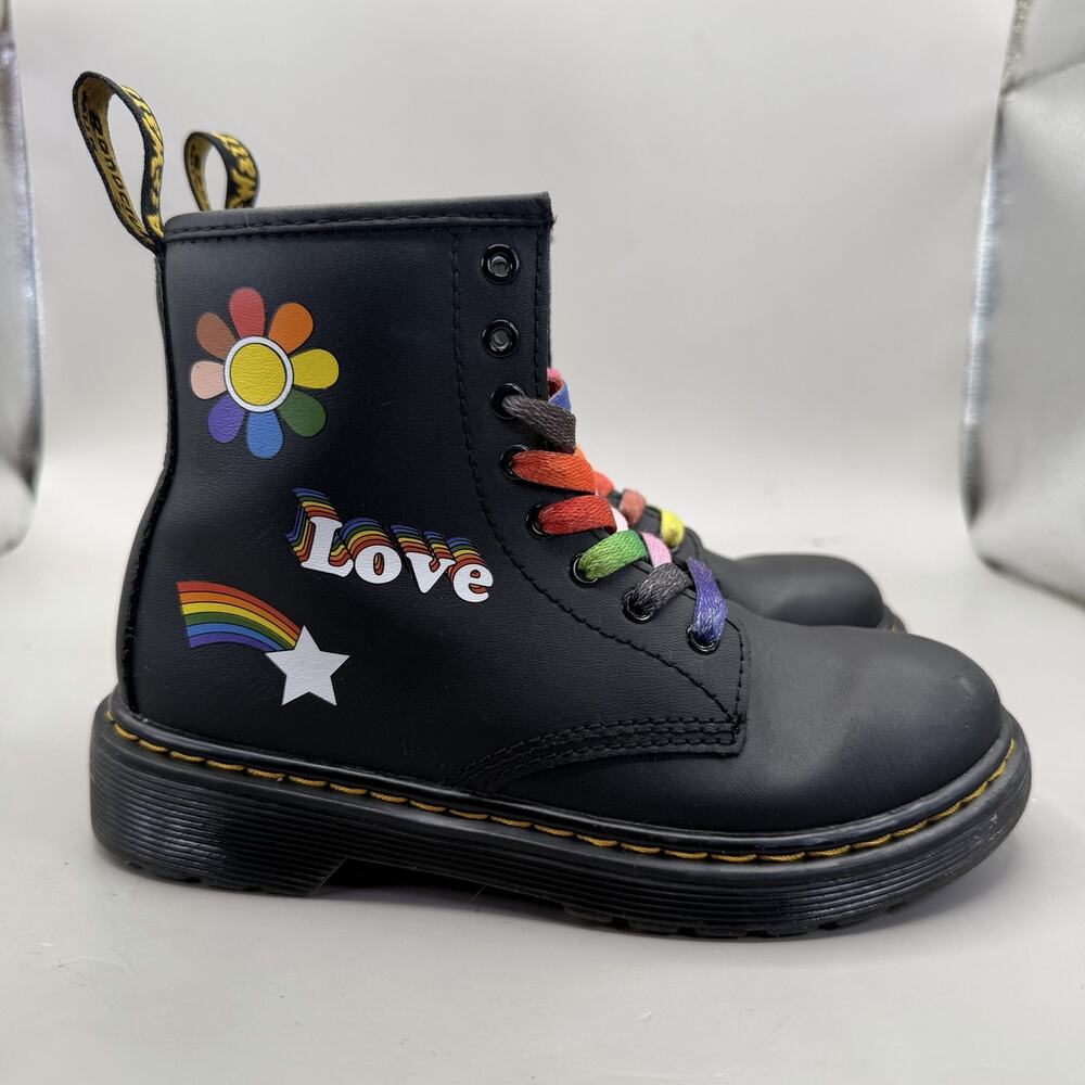 Dr. Martens 1460 J Shoes Kids Size 1 Black Rainbow Pride Love Combat Boots Zip
